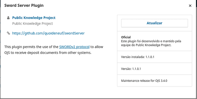 SwordServer plugin shows update available, but already up to date (OJS 3.4.0.9)