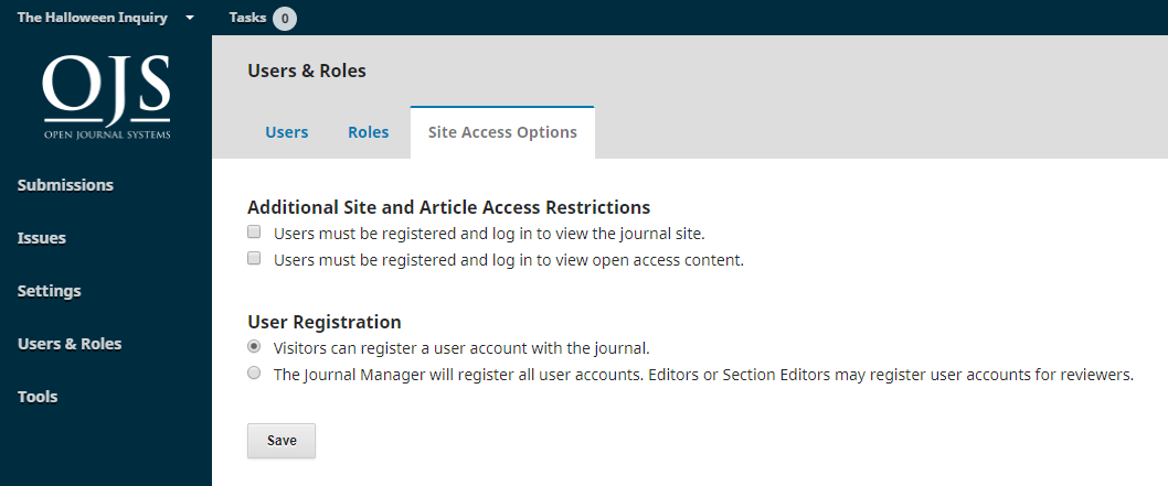 User Access settings