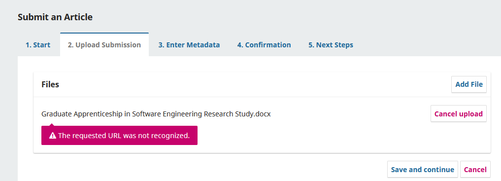 The requested URL was not recognized - file uploads during article